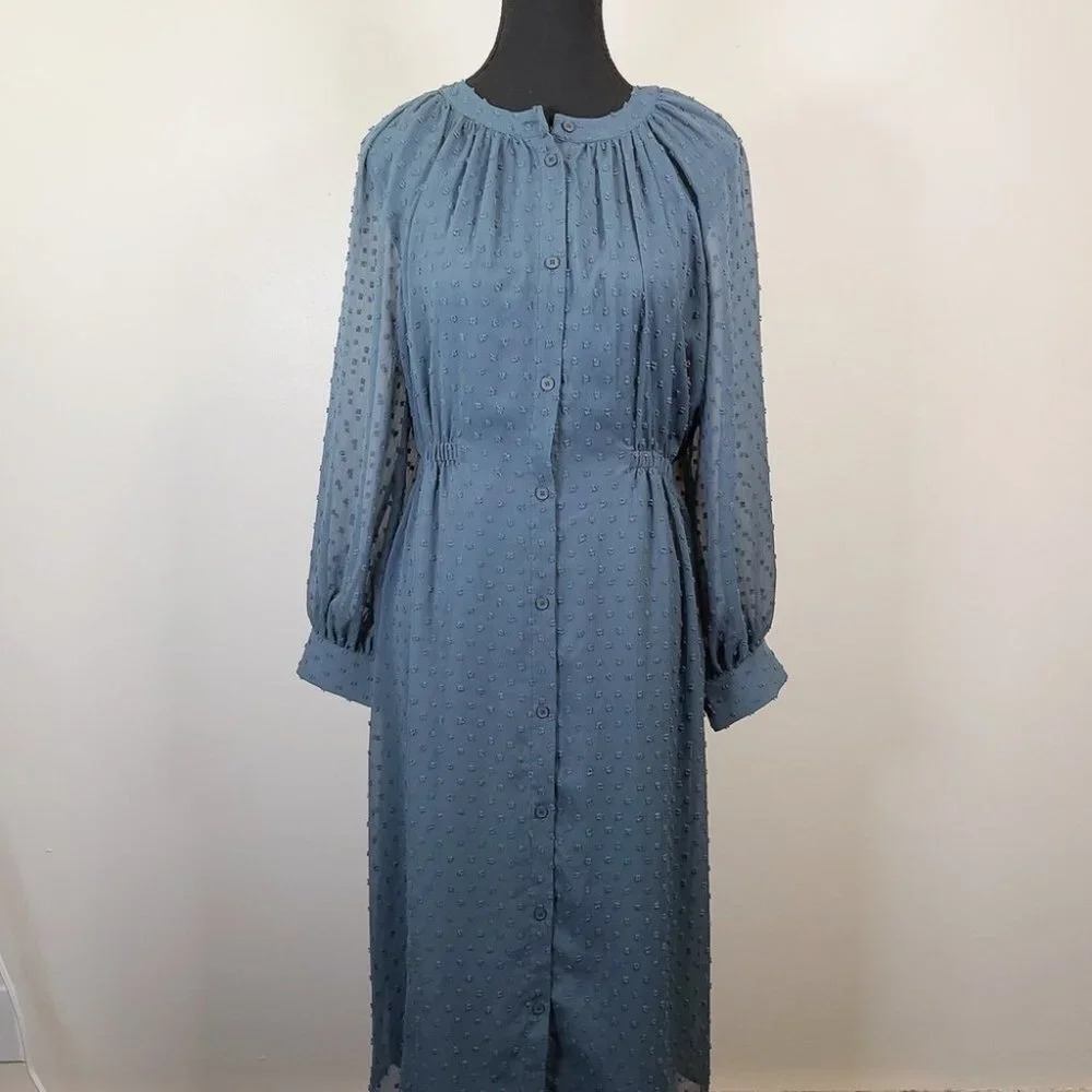 Oak + Fort Swissdot Midi Dark Turquoise Dress